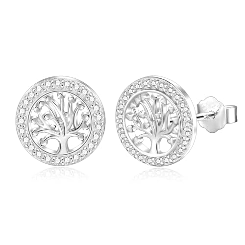 SILBERTALE 925 Sterling Silber Lebensbaum Ohrstecker für Damen Durchmesser 11mm Baum des Lebens Ohrringe mit Geschenkbox von SILBERTALE