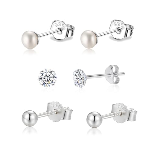 SILBERTALE 925 Sterling Silber Ohrringe Set 3PCS 3-5mm Tiny Ball CZ Perlen Ohrstecker Knorpel Ohrstecker für Frauen von SILBERTALE