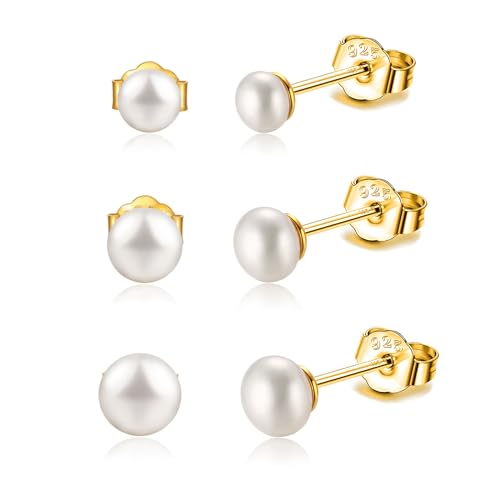 SILBERTALE 925 Sterling Silber Perlen Ohrstecker Set 3-7mm Süßwasser Perlen Ohrstecker Silber/Gold für Frauen von SILBERTALE