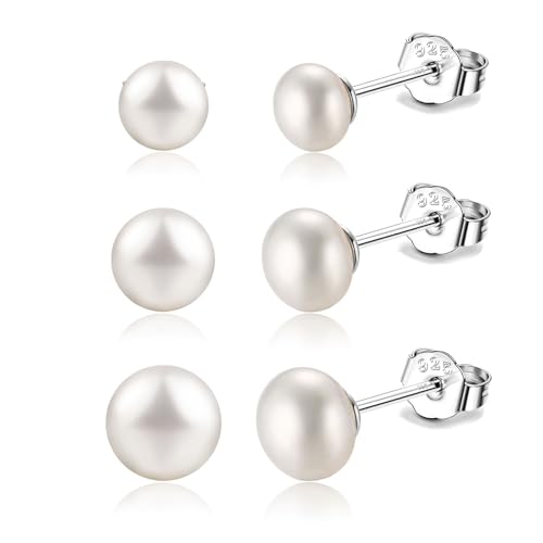 SILBERTALE 925 Sterling Silber Perlen Ohrstecker Set 3-7mm Süßwasser Perlen Ohrstecker Silber/Gold für Frauen von SILBERTALE