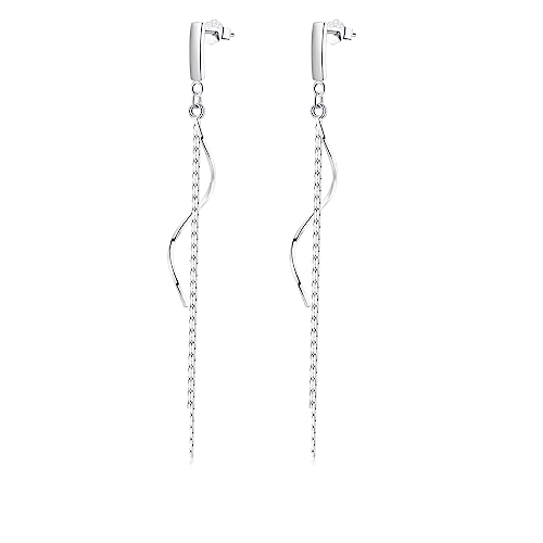 SILBERTALE 925 Sterling Silber Quasten Ohrstecker Lange Welle Tropfen Hängend Ohrringe Schmuck Geschenk für Damen Mädchen von SILBERTALE