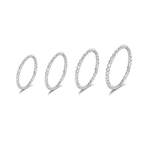 SILBERTALE 925 Sterling Silber Ringe Set 4PCS für Frauen Minimalistische dünne Knöchel Stacking Ringe Midi Pinky Ring Größe 52-58 von SILBERTALE