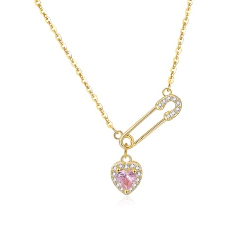 SILBERTALE 925 Sterling Silber Sicherheitsnadel Halskette Herz Anhänger Halskette Choker Halskette für Frauen Paper Clip Anhänger Mode Schmuck von SILBERTALE