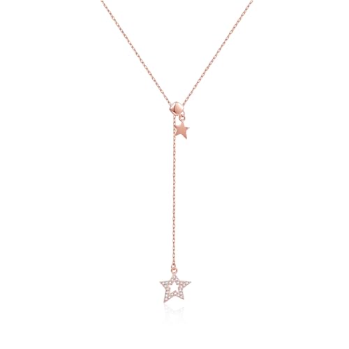 SILBERTALE 925 Sterling Silber Y Halskette Zirkonia Stern Anhänger Gold Y Kette Modeschmuck für Frauen Damen Verstellbare 40+5cm von SILBERTALE