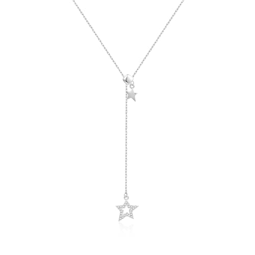 SILBERTALE 925 Sterling Silber Y Halskette Zirkonia Stern Anhänger Gold Y Kette Modeschmuck für Frauen Damen Verstellbare 40+5cm von SILBERTALE