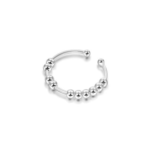 SILBERTALE 925 Sterling Silber Spinner Ring Angst Anxiety Anti Stress Ringe 10 Rotierende Beads Dekompressionsring Verstellbar Ring Größe 55 bis 60 von SILBERTALE