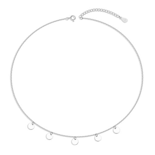 SILBERTALE Choker Halsketten 925 Sterling Silber Kette mit Coin Plättchen Anhänger KugelKette Layered Verstellbare Ketten für Damen von SILBERTALE