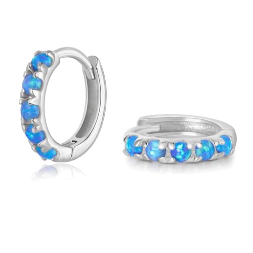 SILBERTALE Damen Opal Creolen Ohrringe Silber 925 Mit Blau Opal Kleinen Creolen Nickelfreie Ohrringe 6mm von SILBERTALE