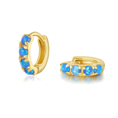 SILBERTALE Damen Opal Creolen Ohrringe Gold Silber 925 Mit Blau Opal Kleinen Creolen Nickelfreie Ohrringe 8mm von SILBERTALE