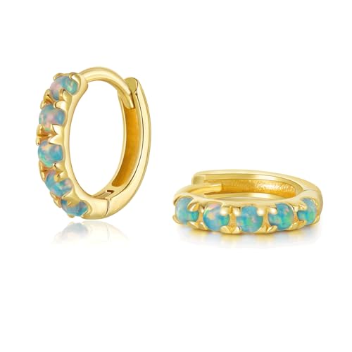 SILBERTALE Damen Opal Creolen Ohrringe Gold Silber 925 Mit Grün Opal Kleinen Creolen Nickelfreie Ohrringe 6mm von SILBERTALE