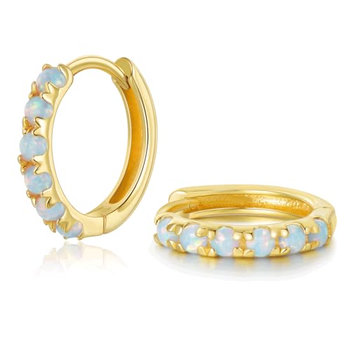 SILBERTALE Damen Opal Creolen Ohrringe Gold Silber 925 Mit Hellblau Opal Kleinen Creolen Nickelfreie Ohrringe 6mm von SILBERTALE