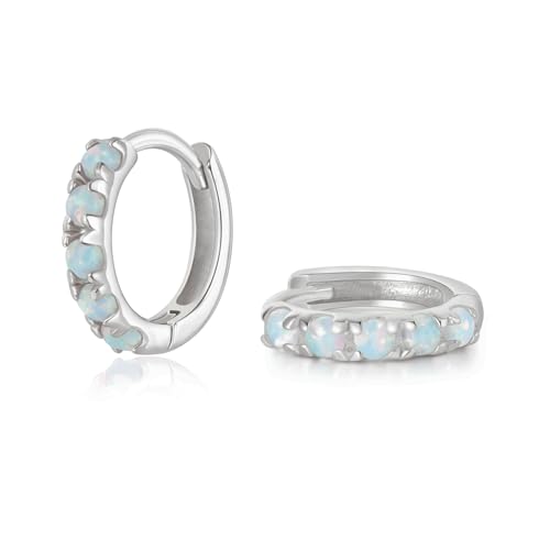 SILBERTALE Damen Opal Creolen Ohrringe Silber 925 Mit Hellblau Opal Kleinen Creolen Nickelfreie Ohrringe 8mm von SILBERTALE