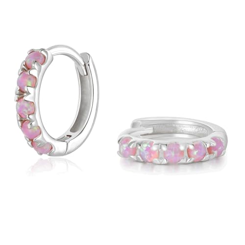 SILBERTALE Damen Opal Creolen Ohrringe Silber 925 Mit Rosa Opal Kleinen Creolen Nickelfreie Ohrringe 10mm von SILBERTALE