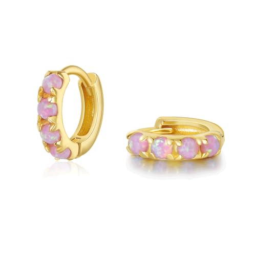 SILBERTALE Damen Opal Creolen Ohrringe Gold Silber 925 Mit Rosa Opal Kleinen Creolen Nickelfreie Ohrringe 8mm von SILBERTALE