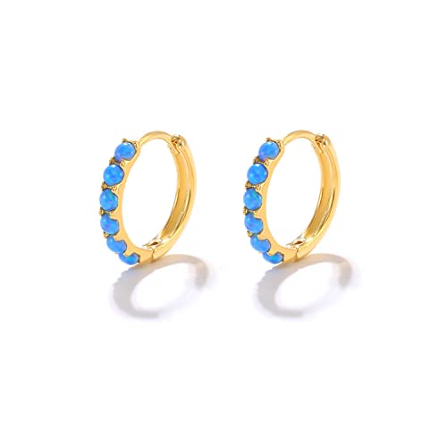 SILBERTALE Opal Creolen Ohrringe Gold Silber 925 Mit Weiß/Blauer Opal Kleinen Creolen Vergoldet Nickelfreie Ohrringe 6/8/10mm von SILBERTALE