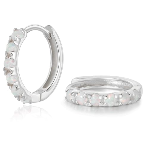 SILBERTALE Damen Opal Creolen Ohrringe Silber 925 Mit Weiß Opal Kleinen Creolen Nickelfreie Ohrringe 10mm von SILBERTALE