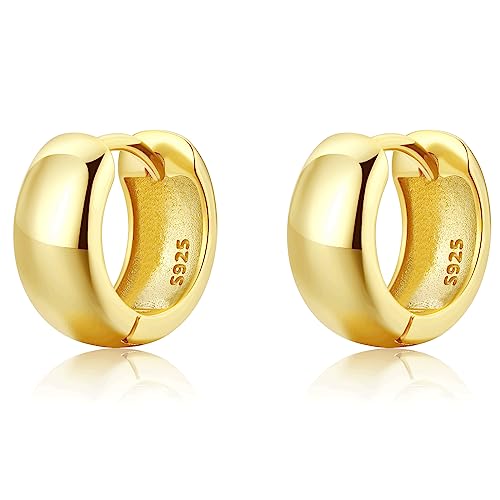 SILBERTALE Dicke Ohrringe Gold Creolen 10mm Silber 925 Klein Breit Kreolen Huggie Hypoallergen Ohrringe für Damen von SILBERTALE