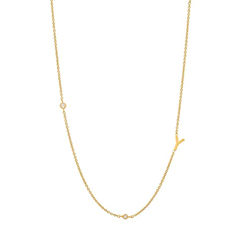 SILBERTALE Dünne Kette Gold mit Buchstaben y und Zirkonia Silber 925 Personalisiert Initialen Halskette Damen von SILBERTALE