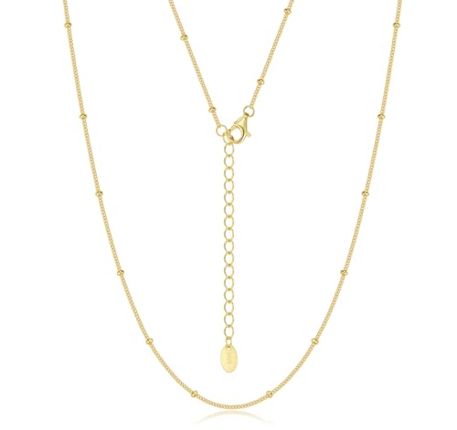 SILBERTALE Feine 14K Gold 925 Sterling Silber KugelKette Verstellbare Choker Halsketten für Damen 35cm mit 5cm Verlängerungskette von SILBERTALE
