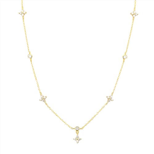 SILBERTALE 925 Sterling Silber Anhänger Halskette Cubic Zirkonia Stern Mond Klee Scheibe Schlüsselbein Halskette Charme Schlüsselbein Kette Verstellbar Zierlicher Schmuck für Frauen von SILBERTALE