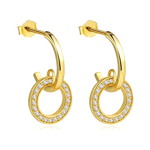 SILBERTALE Halbe Creolen mit Anhänger Ohrringe Silber 925 für Damen Kreolen Gold hinged Ohrstecker von SILBERTALE