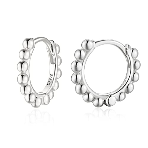 SILBERTALE Kugel Perlen Huggie Hoop Ohrringe 925 Sterling Silber Oberohr Knorpel Helix Klein Winzig Mini Schläfer Ohrringe von SILBERTALE