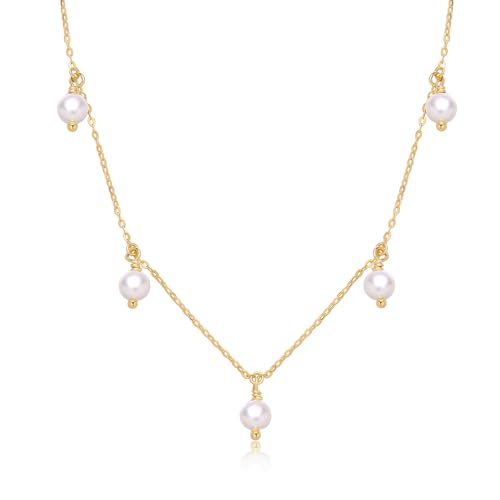 SILBERTALE Perlen Drop Kette 925 Sterling Silber 14K Vergoldet Halskette mit Süßwasserperlen für Frauen 42-47 cm Länge verstellbar von SILBERTALE