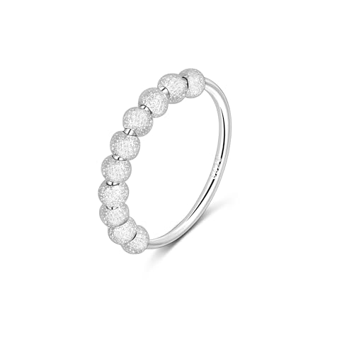 SILBERTALE S925 Sterling Silber Angst Spinner Fidget Ring für Frauen mit 10 rotierenden Glitzerkugeln stapelbar edles Schmuckstück von SILBERTALE