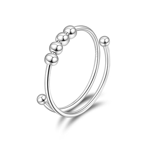 SILBERTALE S925 Sterling Silber Fidget-Ring gegen Angstzustände mit vier drehbaren Perlen – Minimalistischer Anti-Stress-Schmuck von SILBERTALE
