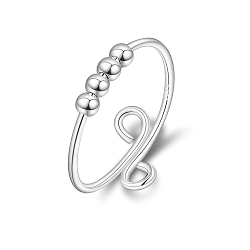 SILBERTALE S925 Sterling Silber Fidget-Ring gegen Angstzustände mit vier drehbaren Perlen – Minimalistischer Anti-Stress-Schmuck von SILBERTALE