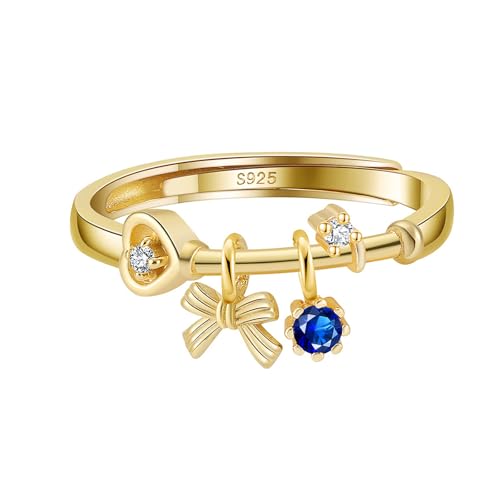 SILBERTALE Verstellbare Silberringe Damen 925 – Zirkonia Ring mit Charm Anhänger Schleife/Kleeblatt/Kreuz, Sterling Silber Ring in Gold & Silber von SILBERTALE