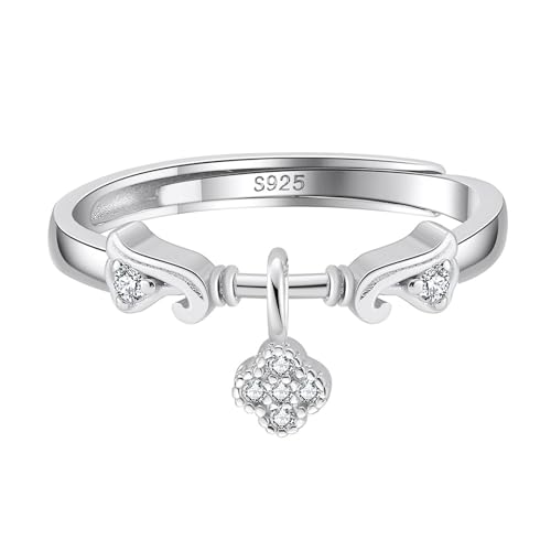 SILBERTALE Verstellbare Silberringe Damen 925 – Zirkonia Ring mit Charm Anhänger Schleife/Kleeblatt/Kreuz, Sterling Silber Ring in Gold & Silber SILBERTALE Verstellbare Silberringe Damen 925 – Zirkonia Ring mit Charm Anhänger Schleife/Kleeblatt/Kreuz, Sterling Silber Ring in Gold & Silber von SILBERTALE