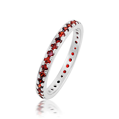 925 Sterling Silber Natürlicher Granat Geburtsstein Januar Ewigkeit Silber Ehering für Sie 58 (18.5) von SILCASA
