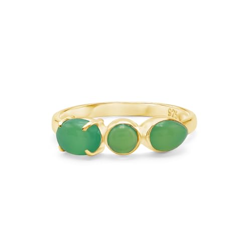 Chrysopras-Ring aus 925er Sterlingsilber, Cabochon, oval, rund, Birne, handgefertigt, Edelsteinband, leicht, natürlicher grüner Kristall, Schmuck für Damen, gelbvergoldet, SZ- 51 (16,2), K 1/2 von SILCASA