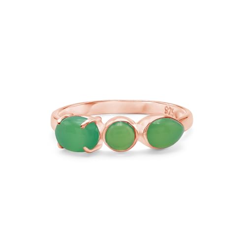 Chrysopras-Ring aus 925er Sterlingsilber, Cabochon, oval, rund, Birne, handgefertigt, Edelsteinband, leicht, natürlicher grüner Kristall, Schmuck für Damen, rotvergoldet, SZ 52 (16,6), L 1/2 von SILCASA