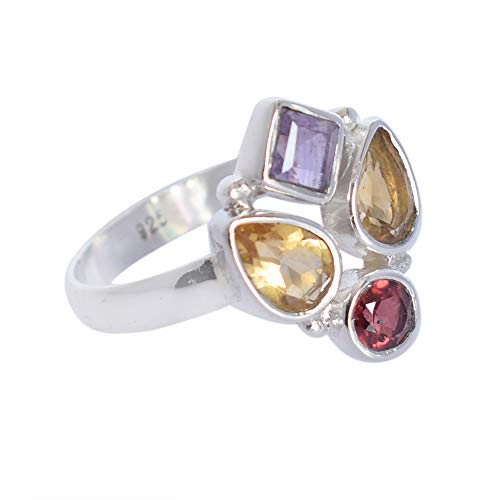 Citrin, Amethyst und Granat Dailywear 925 Sterling Silber Wunderschöner Statement-Ring 57 (18,1) von SILCASA