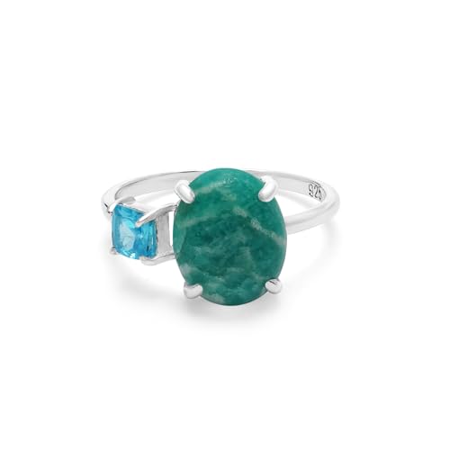 Eleganter Ring aus Amazonit und Blautopas – ovaler Mittelstein mit quadratischen 9 x 11 mm und 4 mm Akzenten aus Sterlingsilber 5 Eleganter Ring aus Amazonit und Blautopas – ovaler Mittelstein mit quadratischen 9 x 11 mm und 4 mm Akzenten aus Sterlingsilber 5 von SILCASA