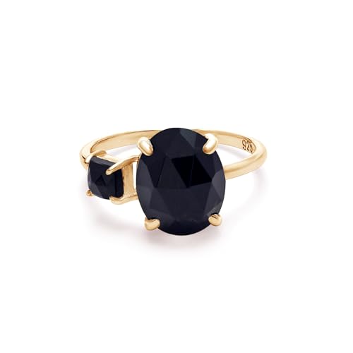 Everysize Damen-Ring aus 925er Sterlingsilber, schwarzer Onyx, ovaler facettierter Edelstein mit quadratischen Akzenten, einzigartiges handgefertigtes Design in Gelbgold 7,5 von SILCASA