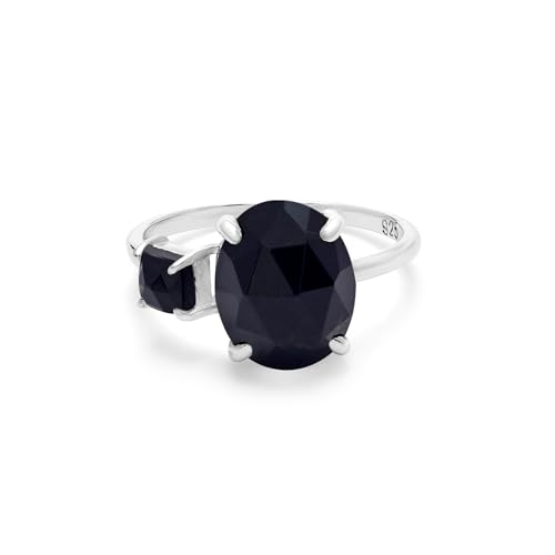 Everysize Damen-Ring aus 925er Sterlingsilber, schwarzer Onyx, ovaler facettierter Edelstein mit quadratischen Akzenten, einzigartiges handgefertigtes Design in Silber 5,5 von SILCASA