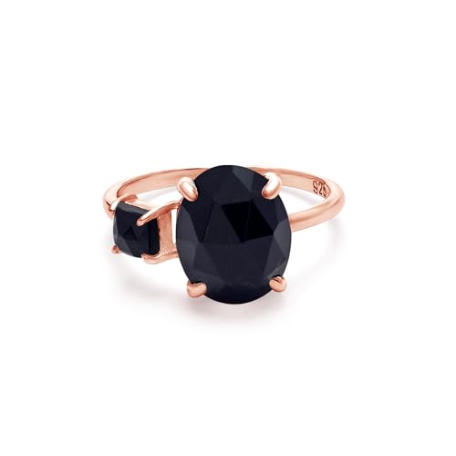 Everysize Damen Solitärring aus 925er Sterlingsilber mit schwarzem Onyx, ovaler facettierter Edelstein mit quadratischen Akzenten, einzigartiges handgefertigtes Design in Roségold 8 von SILCASA