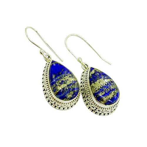 Lapislazuli Birne natürlicher Edelstein 925 Sterling Silber Einzigartige Mode Fischhaken Ohrhänger für Frauen, Mädchen Geschenk von SILCASA