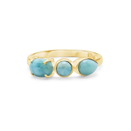 Larimar-Ring aus 925er Sterlingsilber, Cabochon, oval, rund, Birne, handgefertigt, Edelsteinband, leicht, natürlich, blau, karibischer Kristall, Schmuck für Damen, gelbvergoldet, SZ - 65 (20,7), V 1/2 von SILCASA