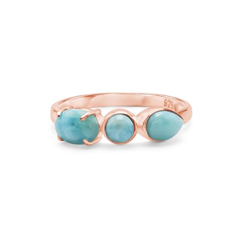 Larimar-Ring aus 925er Sterlingsilber, Cabochon, oval, rund, Birne, handgefertigt, Edelsteinband, leicht, natürlich, blau, karibischer Kristall, Schmuck für Damen, rotvergoldet, SZ 68 (21,6), x 1/2 von SILCASA