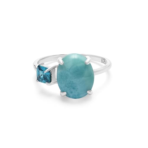 Larimar Solitärring – ovaler Larimar-Mittelaufsatz mit blauen Topas-Akzenten aus Sterlingsilber 8 Larimar Solitärring – ovaler Larimar-Mittelaufsatz mit blauen Topas-Akzenten aus Sterlingsilber 8 von SILCASA