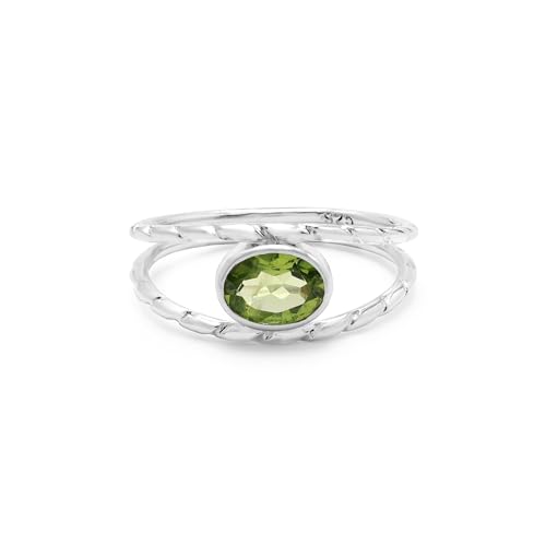 Peridot Ring 925 Sterling Silber – ovaler 5x7mm facettierter grüner Edelstein – handgefertigter Damenring – minimalistischer eleganter stapelbarer Schmuck – 2,3 g – SZ 5, 49 (15,6), J 1/2 von SILCASA