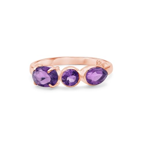 Ring aus 925er Sterlingsilber, Amethyst, facettiert, oval, rund, Birne, handgefertigt, Edelsteinband, leicht, natürlich, violett, Kristallschmuck für Damen, rotvergoldet, SZ 68 (21,6), X 1/2 von SILCASA