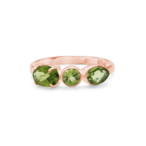 Ring aus 925er Sterlingsilber, Peridot, facettiert, oval, rund, Birne, handgefertigt, Edelsteinband, leicht, natürlicher grüner Kristall, Schmuck für Damen, rotvergoldet, SZ 66 (21,0), B 1/2 von SILCASA