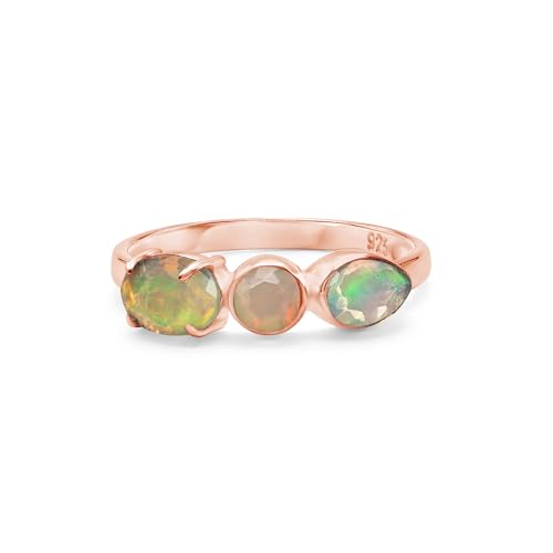 Ring aus 925er Sterlingsilber, äthiopischer Opal, facettiert, oval, rund, Birne, handgefertigt, Edelsteinband, leicht, natürlich, feuriger Kristallschmuck für Damen, rotvergoldet, SZ 57 (18,1), P 1/2 von SILCASA