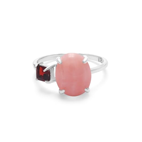 Ring aus 925er-Sterlingsilber, rosa Opal und Granat, ovaler Solitär mit quadratischen Akzenten, Geburtsstein, Statement-Ring für Damen, handgefertigter Edelsteinschmuck in Silber 10,5 Ring aus 925er-Sterlingsilber, rosa Opal und Granat, ovaler Solitär mit quadratischen Akzenten, Geburtsstein, Statement-Ring für Damen, handgefertigter Edelsteinschmuck in Silber 10,5 von SILCASA