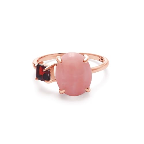 Ring aus 925er-Sterlingsilber, rosa Opal und Granat, ovaler Solitär mit quadratischen Akzenten, Geburtsstein-Statement-Ring für Damen, handgefertigter Edelsteinschmuck in Roségold 7 Ring aus 925er-Sterlingsilber, rosa Opal und Granat, ovaler Solitär mit quadratischen Akzenten, Geburtsstein-Statement-Ring für Damen, handgefertigter Edelsteinschmuck in Roségold 7 von SILCASA